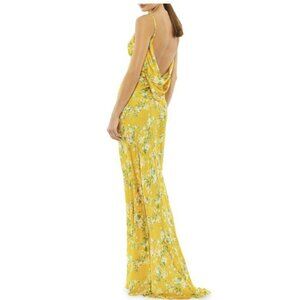Mac Duggal Yellow Floral Backless Formal Gown Maxi Dress NWT Sz 0